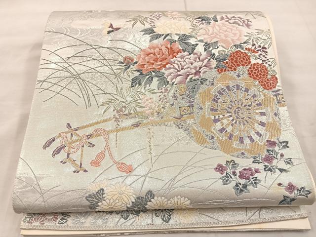 平和屋着物◎六通柄袋帯 唐織 九百錦 舞蝶花車文 金糸 正絹 逸品 BAAU0427mz