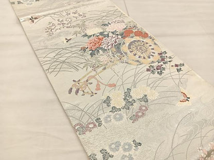 平和屋着物◎六通柄袋帯 唐織 九百錦 舞蝶花車文 金糸 正絹 逸品 BAAU0427mz