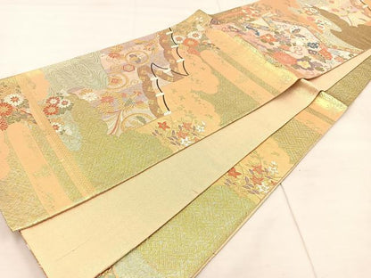 平和屋着物◎佐賀錦 六通柄袋帯 唐織 能衣桃山祭 金糸 正絹 逸品 BAAU0469mz