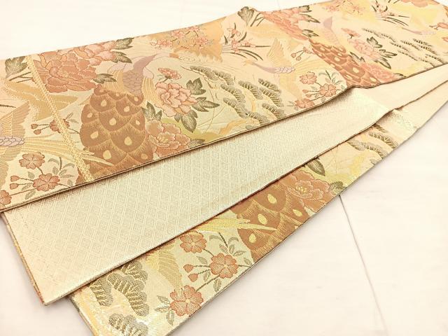 平和屋着物◎佐賀錦 六通柄袋帯 鳳凰孔雀花文 金糸 正絹 逸品 BAAU0471mz
