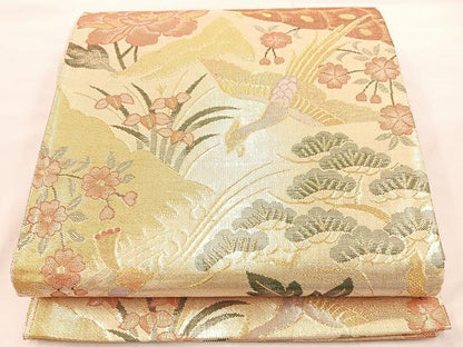 平和屋着物◎佐賀錦 六通柄袋帯 鳳凰孔雀花文 金糸 正絹 逸品 BAAU0471mz