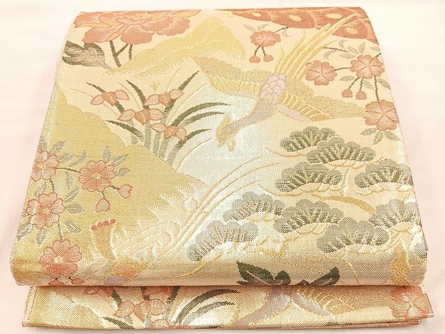 平和屋着物◎佐賀錦 六通柄袋帯 鳳凰孔雀花文 金糸 正絹 逸品 BAAU0471mz