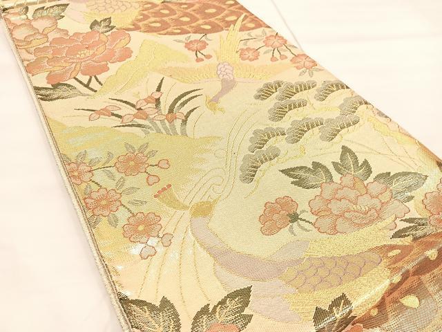 平和屋着物◎佐賀錦 六通柄袋帯 鳳凰孔雀花文 金糸 正絹 逸品 BAAU0471mz