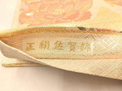 平和屋着物◎佐賀錦 六通柄袋帯 鳳凰孔雀花文 金糸 正絹 逸品 BAAU0471mz