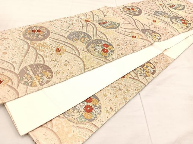 平和屋着物◎六通柄袋帯 唐織 立波花蝶丸文 金銀糸 正絹 逸品 BAAU0474mz