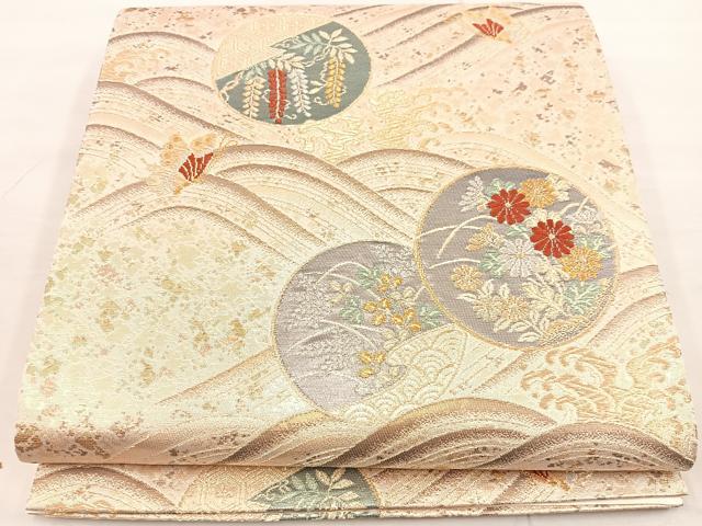 平和屋着物◎六通柄袋帯 唐織 立波花蝶丸文 金銀糸 正絹 逸品 BAAU0474mz