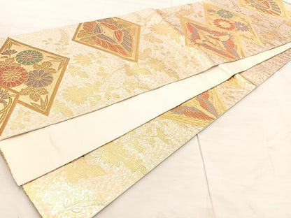 平和屋着物◎六通柄袋帯　双鶴　金糸　正絹　逸品　BAAU0477mz