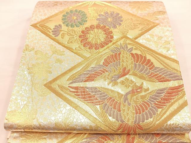 平和屋着物◎六通柄袋帯　双鶴　金糸　正絹　逸品　BAAU0477mz