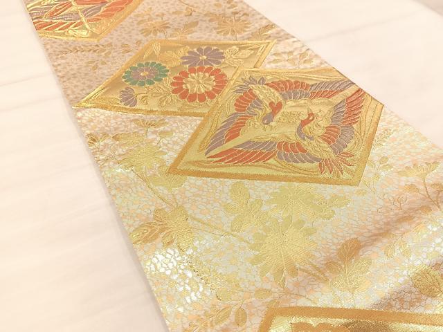 平和屋着物◎六通柄袋帯　双鶴　金糸　正絹　逸品　BAAU0477mz