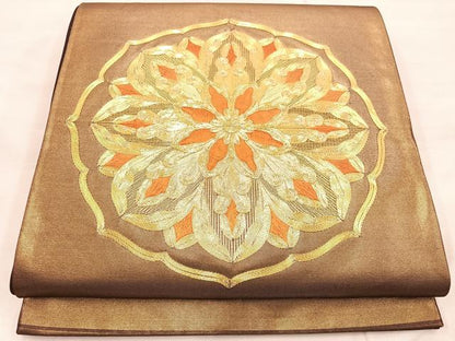 平和屋着物◎太鼓柄袋帯 総駒刺繍 正倉院 引箔 正絹 逸品 BAAU0478mz