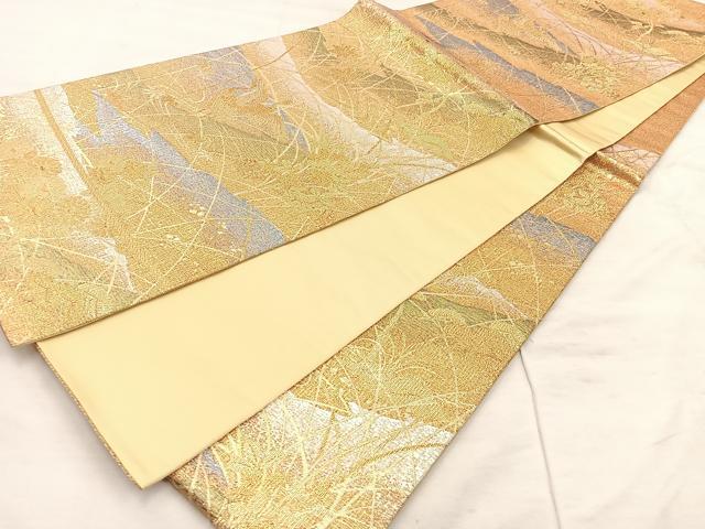 平和屋着物◎六通柄袋帯 群鶴花文 金糸 正絹 逸品 BAAU0644mz