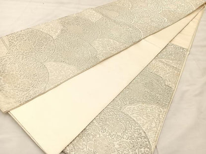 平和屋着物◎六通柄袋帯　草花青海波　銀糸　正絹　逸品　BAAU0651mz
