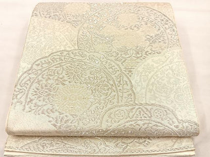 平和屋着物◎六通柄袋帯　草花青海波　銀糸　正絹　逸品　BAAU0651mz