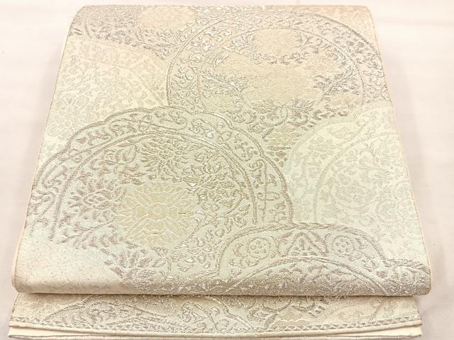 平和屋着物◎六通柄袋帯　草花青海波　銀糸　正絹　逸品　BAAU0651mz