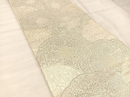 平和屋着物◎六通柄袋帯　草花青海波　銀糸　正絹　逸品　BAAU0651mz