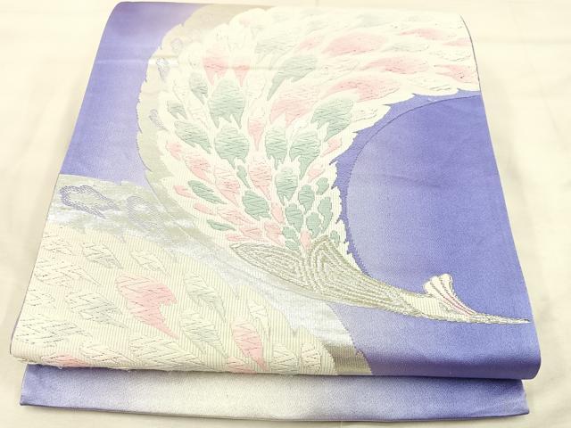 平和屋着物◎六通柄袋帯　唐織　孔雀　銀糸　正絹　逸品　BAAU0654mz