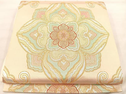 平和屋着物◎六通柄袋帯　正倉院華文　金糸　正絹　逸品　BAAU0655mz
