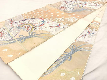 平和屋着物◎六通柄袋帯　唐織　孔雀花鳥文　金糸　正絹　逸品　BAAU0657mz
