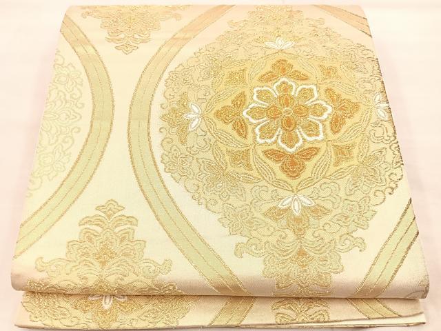 平和屋着物◎六通柄袋帯 唐織 立涌正倉院花文 金糸 正絹 逸品 BAAU0672mz