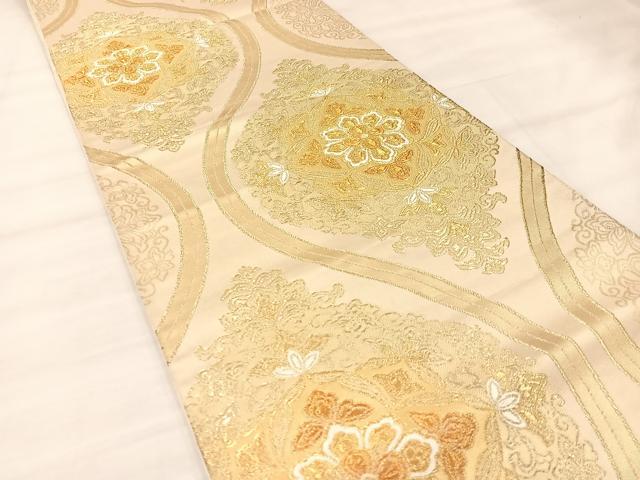 平和屋着物◎六通柄袋帯 唐織 立涌正倉院花文 金糸 正絹 逸品 BAAU0672mz