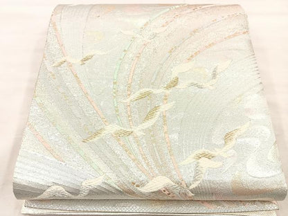 平和屋着物◎佐賀錦　六通柄袋帯　唐織　飛鶴文　金銀糸　正絹　逸品　BAAU0684mz