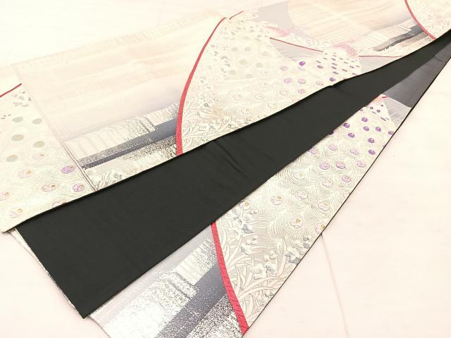 平和屋着物◎六通柄袋帯　唐織　孔雀花文　金銀糸　正絹　逸品　BAAU0685mz