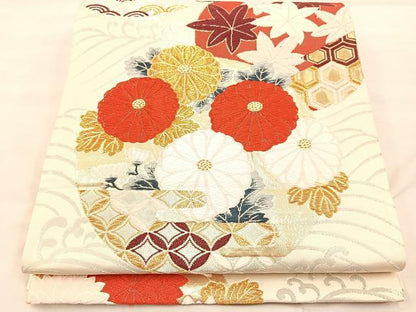 平和屋着物◎六通柄袋帯 唐織 七宝菊花丸文 金銀糸 正絹 逸品 BAAU0689mz