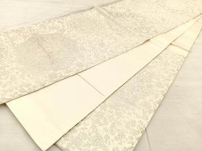 平和屋着物◎六通柄袋帯　正倉院　銀糸　正絹　逸品　BAAU0691mz