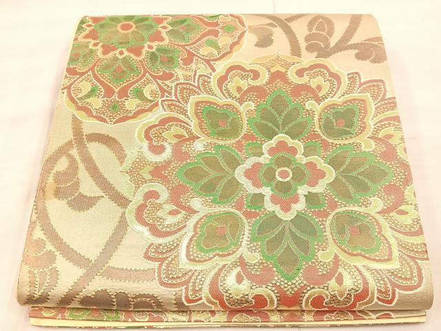 平和屋着物◎六通柄袋帯　正倉院　金糸　正絹　逸品　BAAU0693mz