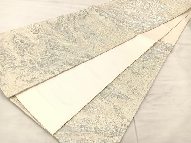 平和屋着物◎六通柄袋帯　漆押箔　流水文　銀糸　正絹　逸品　BAAU0709mz