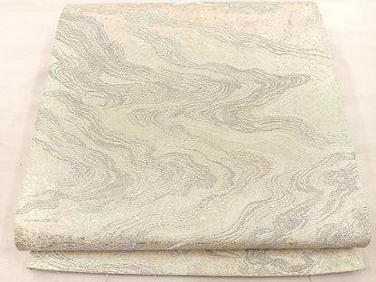 平和屋着物◎六通柄袋帯　漆押箔　流水文　銀糸　正絹　逸品　BAAU0709mz