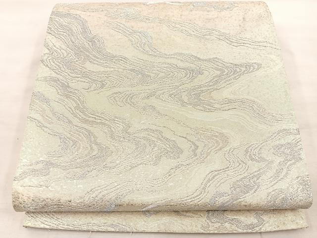 平和屋着物◎六通柄袋帯　漆押箔　流水文　銀糸　正絹　逸品　BAAU0709mz
