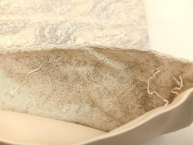 平和屋着物◎六通柄袋帯　漆押箔　流水文　銀糸　正絹　逸品　BAAU0709mz