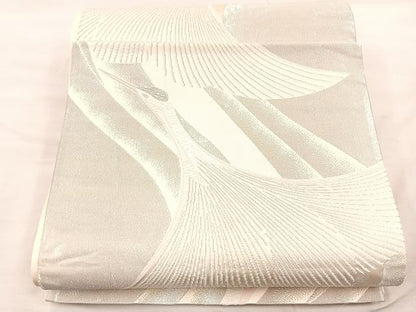 平和屋着物◎六通柄袋帯 唐織 飛鶴文 銀糸 正絹 逸品 BAAU0711mz
