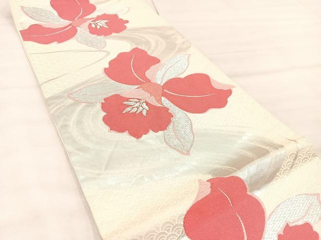 平和屋着物◎六通柄袋帯　唐織　カトレア　銀糸　正絹　逸品　BAAU0717mz