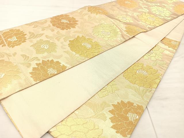 平和屋着物◎六通柄袋帯　牡丹唐花紋　金糸　正絹　逸品　BAAU0733mz