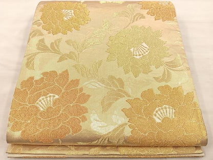 平和屋着物◎六通柄袋帯　牡丹唐花紋　金糸　正絹　逸品　BAAU0733mz