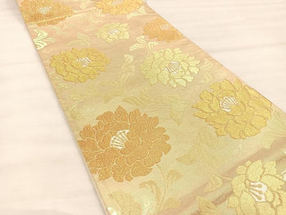 平和屋着物◎六通柄袋帯　牡丹唐花紋　金糸　正絹　逸品　BAAU0733mz