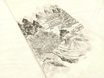 平和屋着物◎日本工芸会正会員 大村禎一 太鼓柄袋帯 ふくれ織 金閣寺 正絹 逸品 BAAU0739mz