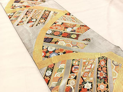 平和屋着物◎六通柄袋帯　唐織　籬花文　金銀糸　正絹　逸品　BAAU0749mz