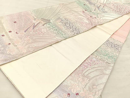 平和屋着物◎六通柄袋帯　鳳凰花文　銀糸　正絹　逸品　BAAU0762mz