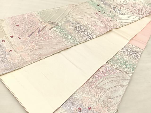 平和屋着物◎六通柄袋帯　鳳凰花文　銀糸　正絹　逸品　BAAU0762mz