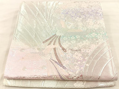 平和屋着物◎六通柄袋帯　鳳凰花文　銀糸　正絹　逸品　BAAU0762mz