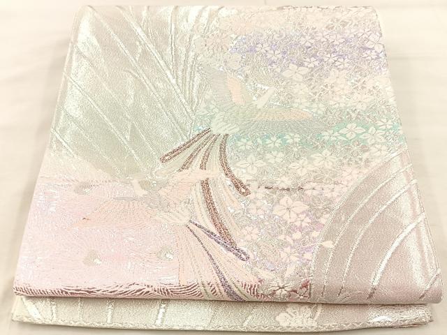 平和屋着物◎六通柄袋帯　鳳凰花文　銀糸　正絹　逸品　BAAU0762mz