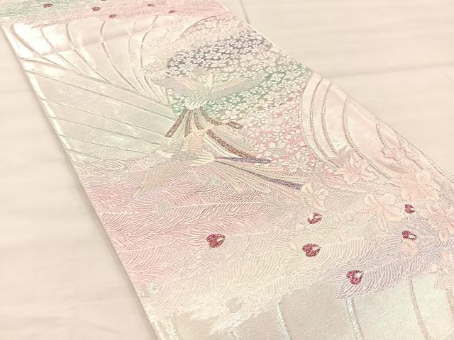 平和屋着物◎六通柄袋帯　鳳凰花文　銀糸　正絹　逸品　BAAU0762mz