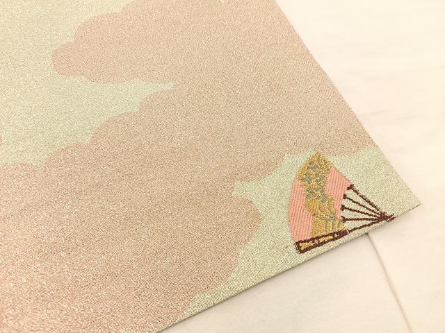平和屋着物◎六通柄袋帯　綴れ　幾何学文様　ワンポイント　扇面　金糸　正絹　逸品　BAAU0763mz