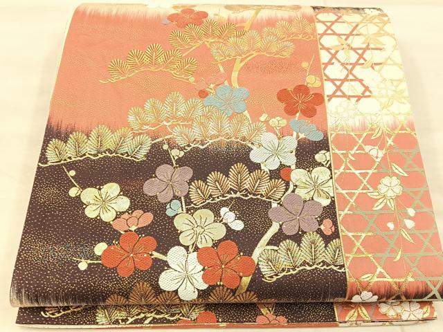 平和屋着物◎六通柄袋帯　唐織　枝梅文　金糸　正絹　逸品　BAAU0766mz