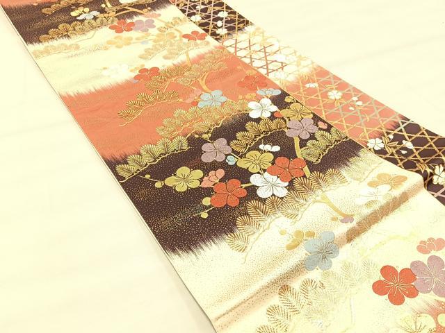 平和屋着物◎六通柄袋帯　唐織　枝梅文　金糸　正絹　逸品　BAAU0766mz