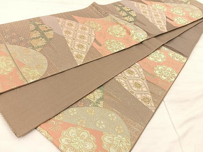 平和屋着物◎六通柄袋帯　遠山蜀江文　金糸　正絹　逸品　BAAU0767mz