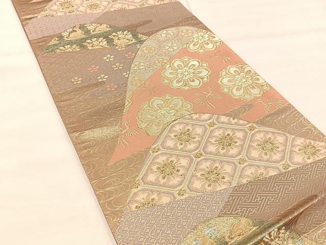 平和屋着物◎六通柄袋帯　遠山蜀江文　金糸　正絹　逸品　BAAU0767mz